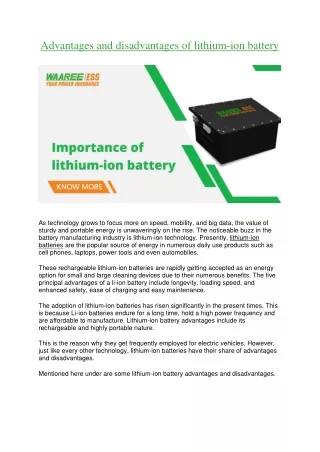 Advantages and disadvantages of lithium-ion battery