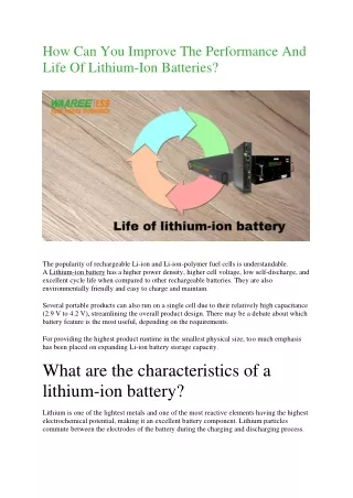 How Can You Improve The Performance And Life Of Lithium-Ion Batteries