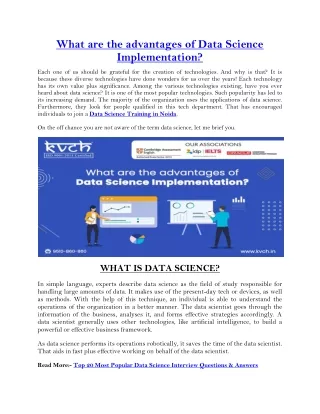 What are the advantages of Data Science Implementation