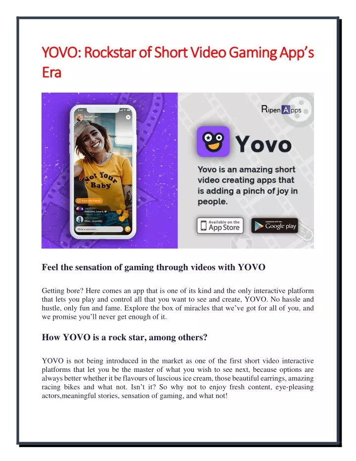 yovo rockstar of short video gaming app yovo