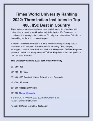 times world university ranking 2022 three indian