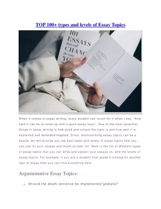 top 100 types and levels of essay topics