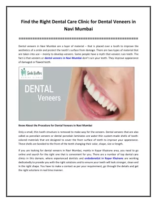 Find the Right Dental Care Clinic for Dental Veneers in Navi Mumbai