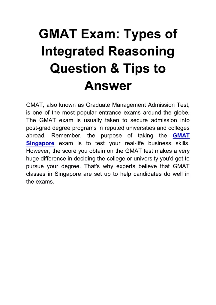 gmat exam types of integrated reasoning question