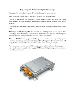high voltage dc dc converters by hvm technology