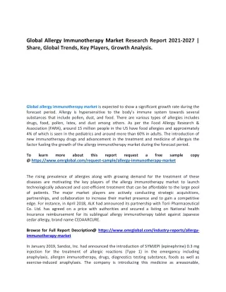 Global Allergy Immunotherapy Market Research Report 2021
