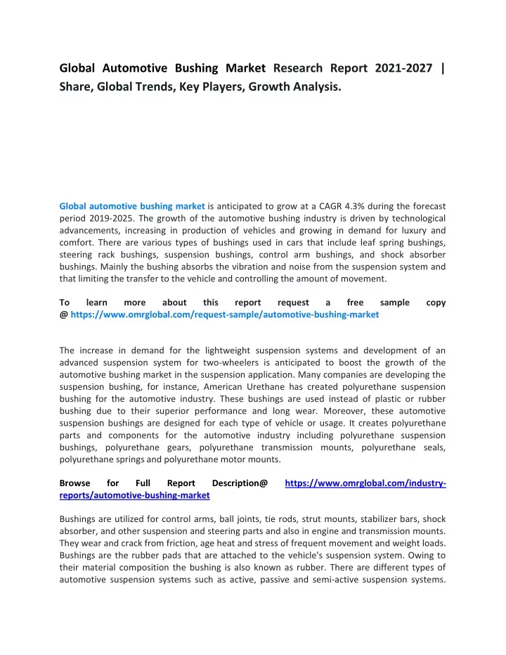 global automotive bushing market research report