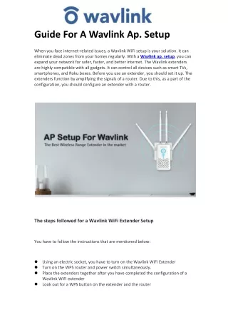 Guide For A Wavlink Ap. Setup