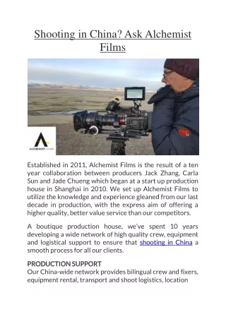 Video Shooting in China - Alchemist Films
