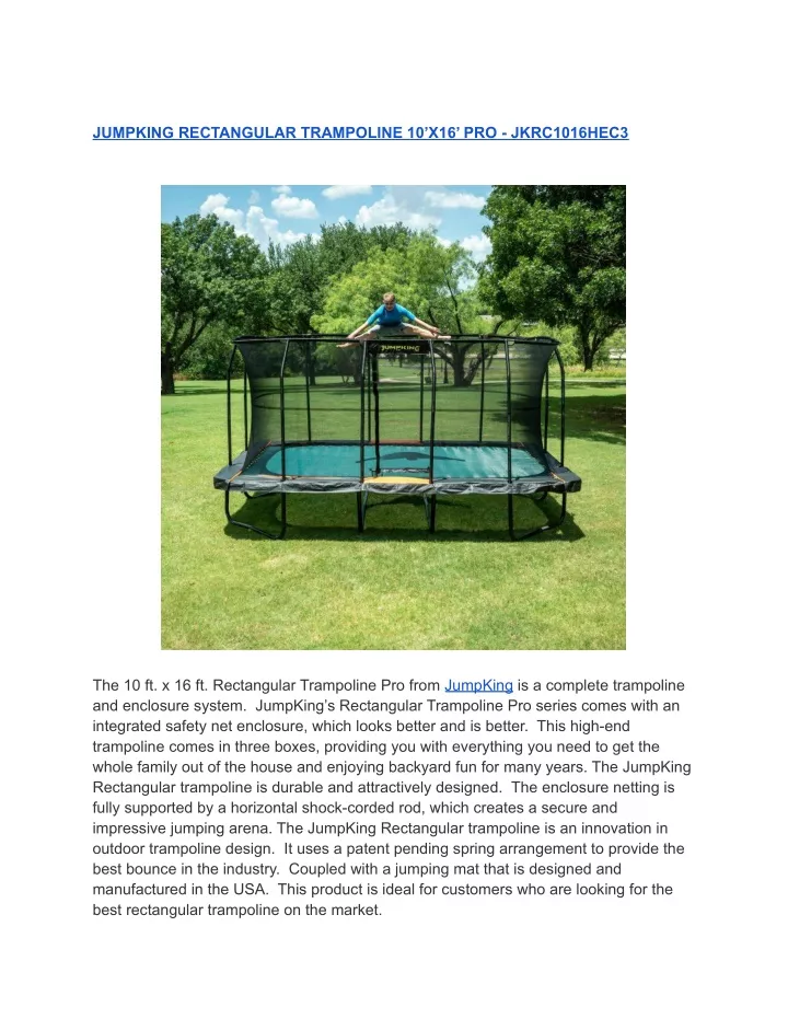 jumpking rectangular trampoline