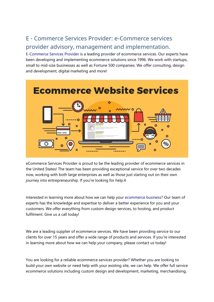 e commerce services provider e commerce services