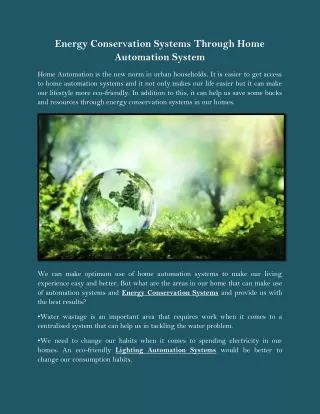 energy conservation systems through home