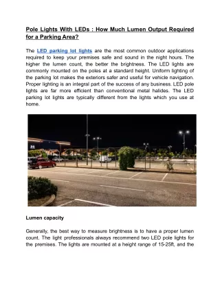 Pole Lights With LEDs : How Much Lumen Output Required for a Parking Area?