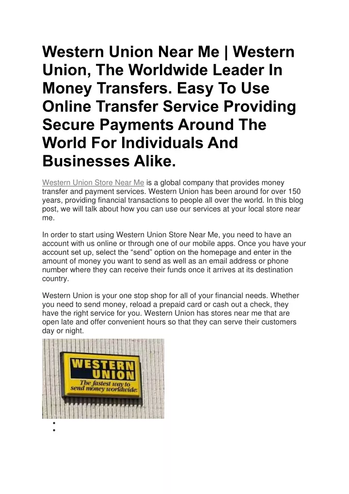 western union near me western union the worldwide