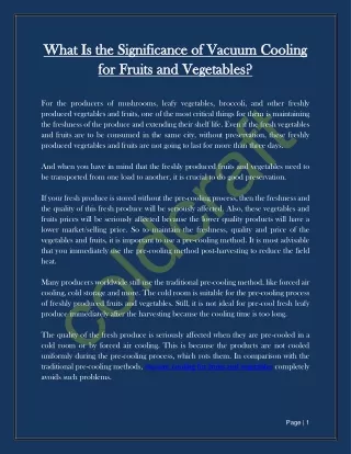What Is the Significance of Vacuum Cooling for Fruits and Vegetables