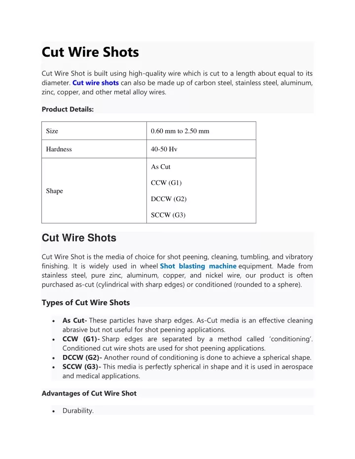 cut wire shots