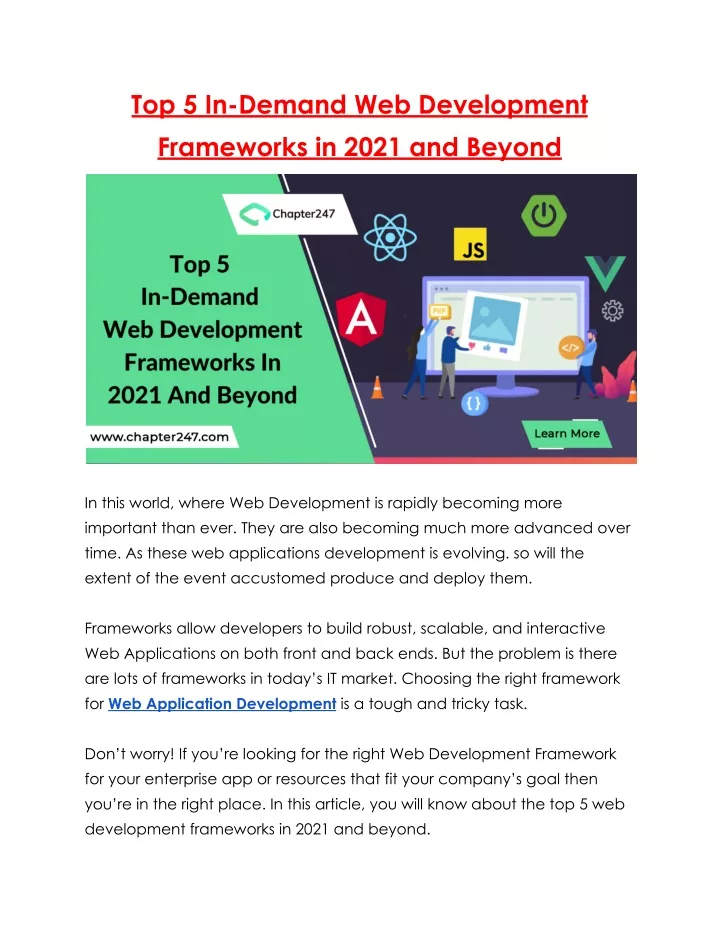 top 5 in demand web development frameworks