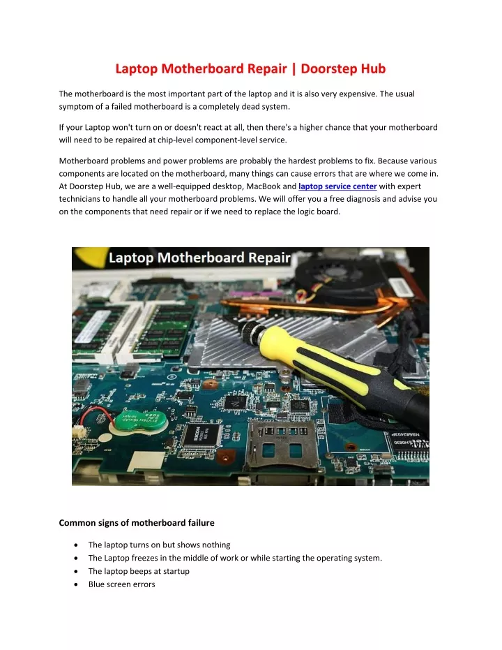 laptop motherboard repair doorstep hub