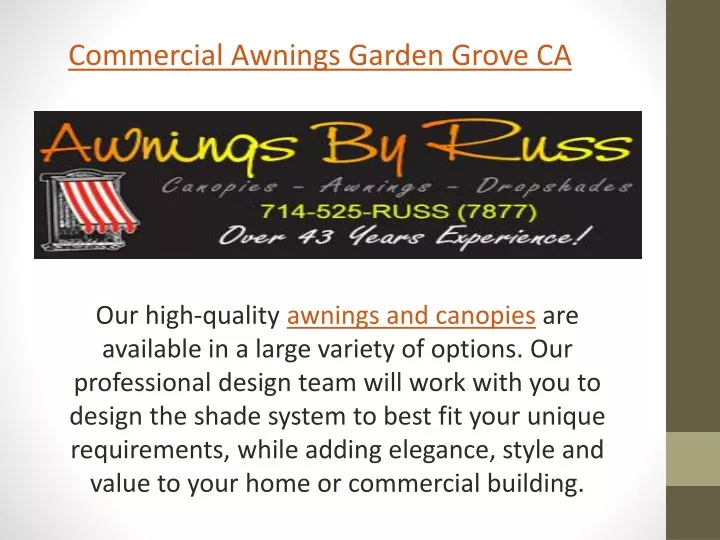 commercial awnings garden grove ca