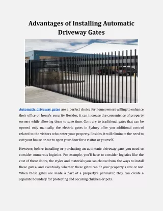 Advantages of Installing Automatic Driveway Gates