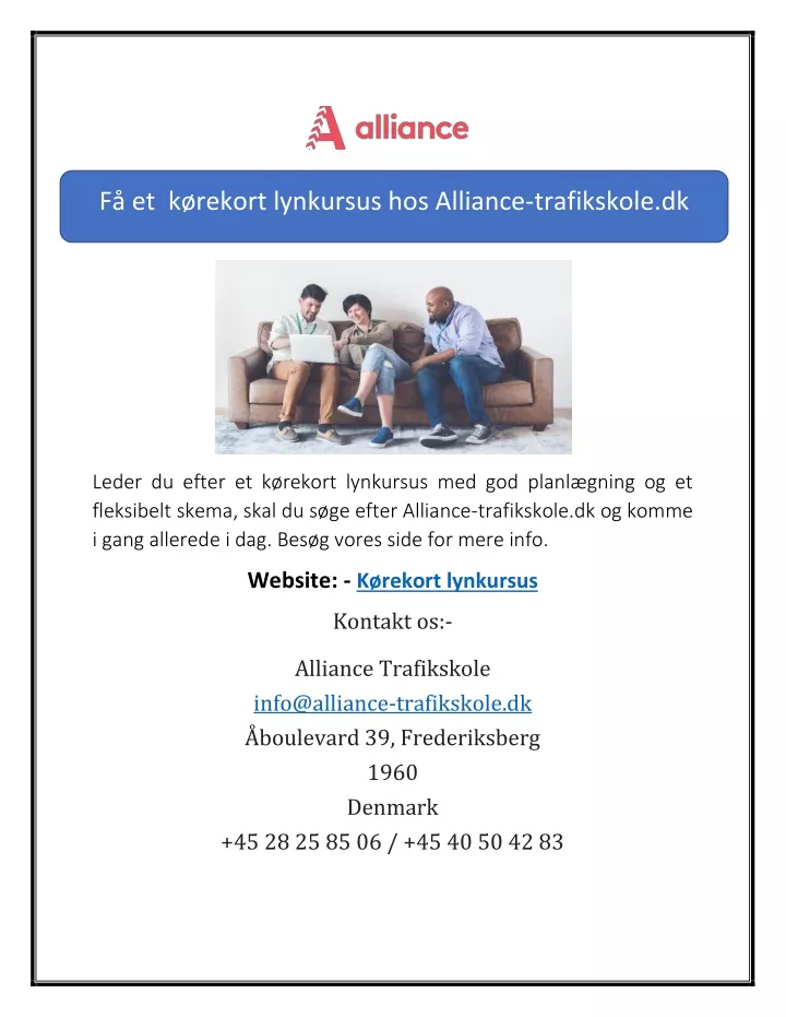 PPT - Få Et Kørekort Lynkursus Hos Alliance-trafikskole.dk PowerPoint ...