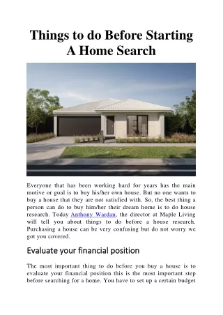 Anthony Wardan | Things to do Before Starting A Home Search
