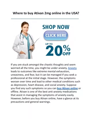 Where to buy Ativan 2mg online in the USA
