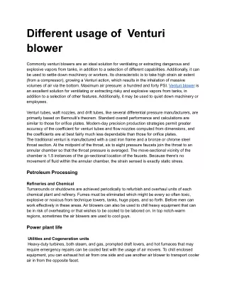 different usage of venturi blower