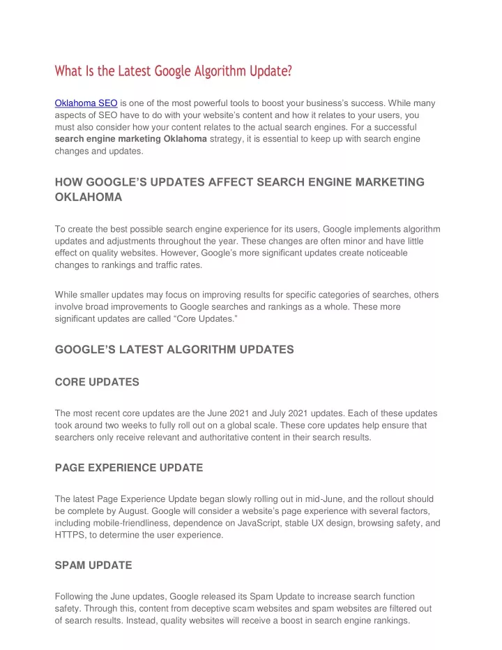 what is the latest google algorithm update