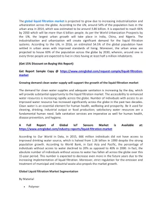 the global liquid filtration market is projected
