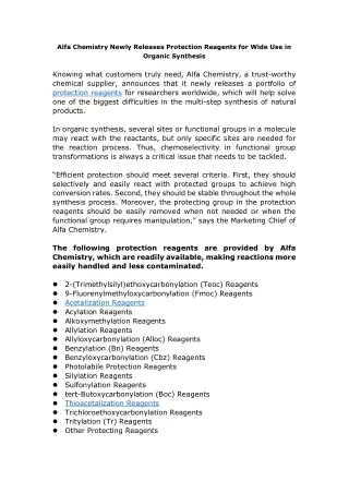 alfa chemistry newly releases protection reagents