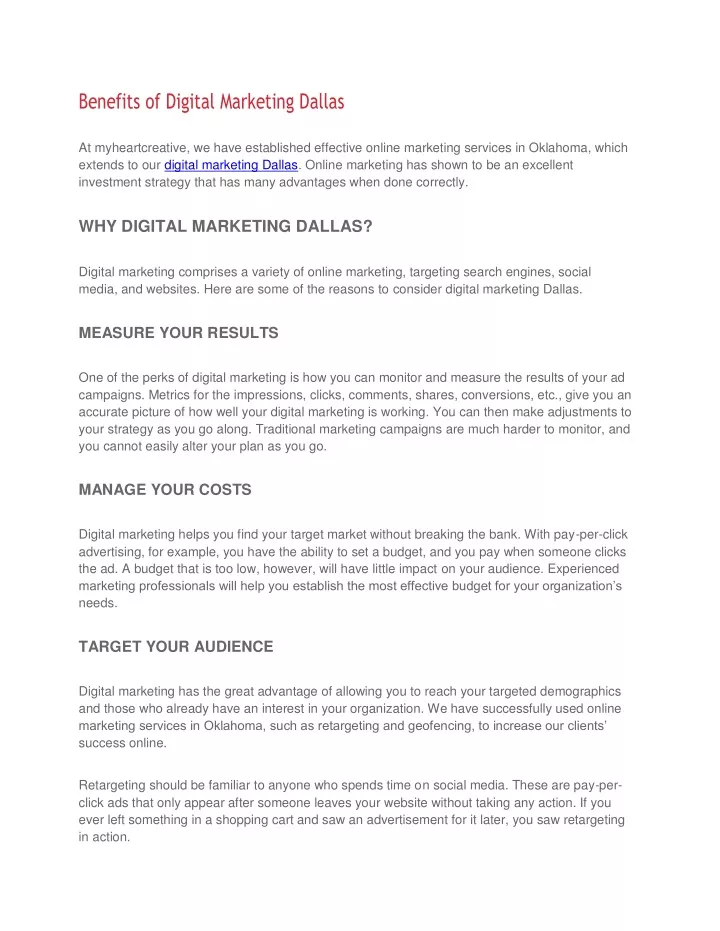 benefits of digital marketing dallas