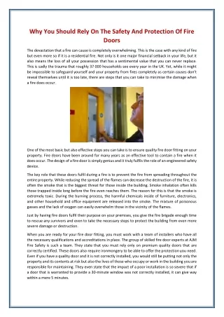 Why You Should Rely On The Safety And Protection Of Fire Doors