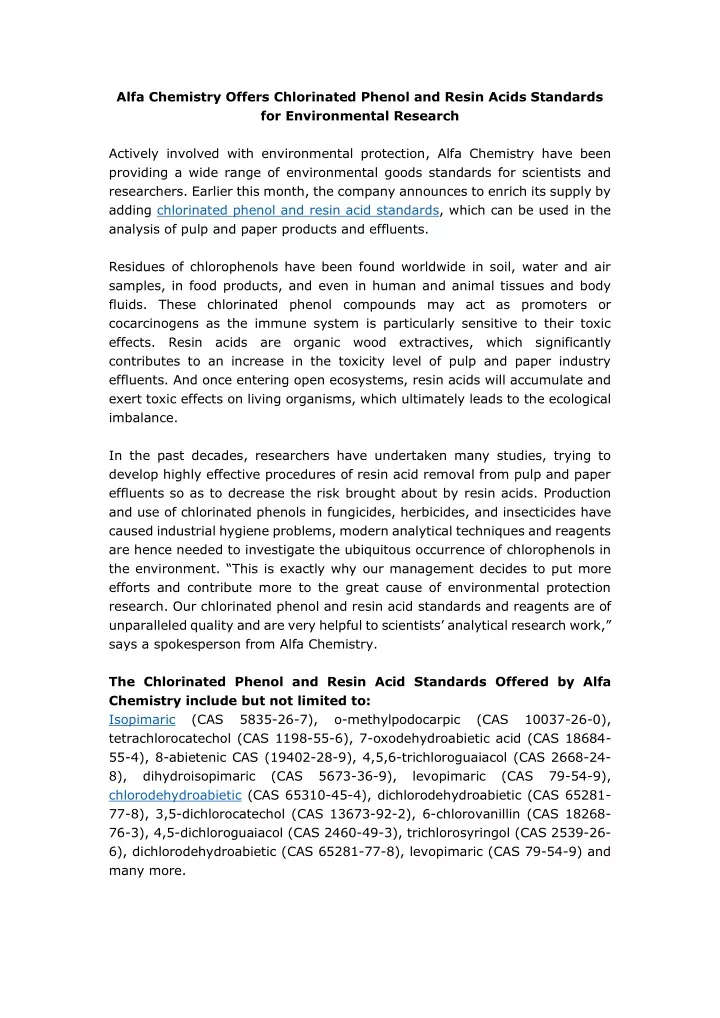 alfa chemistry offers chlorinated phenol