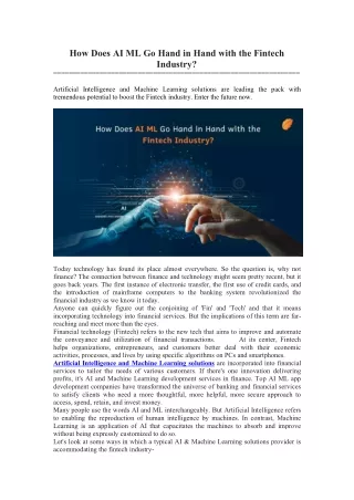 how does ai ml go hand in hand with the fintech