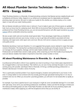 all about plumber service technician benefits