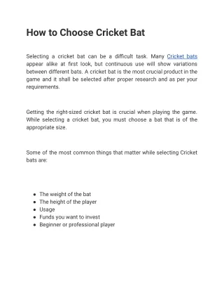 How to Choose Cricket Bat