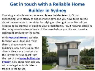 Get in touch with a Reliable Home Builder in Sydney