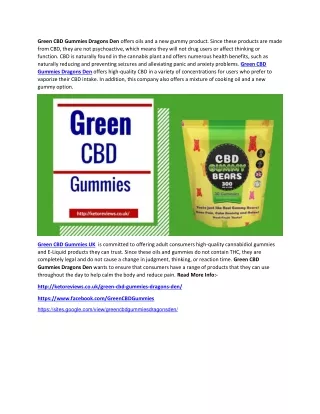 Green CBD Gummies Dragons Den | Green CBD Gummies UK