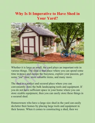 Why Is It Imperative to Have Shed in Your Yard?