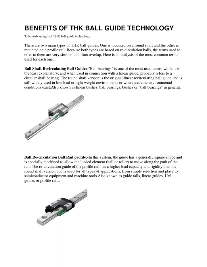 benefits of thk ball guide technology