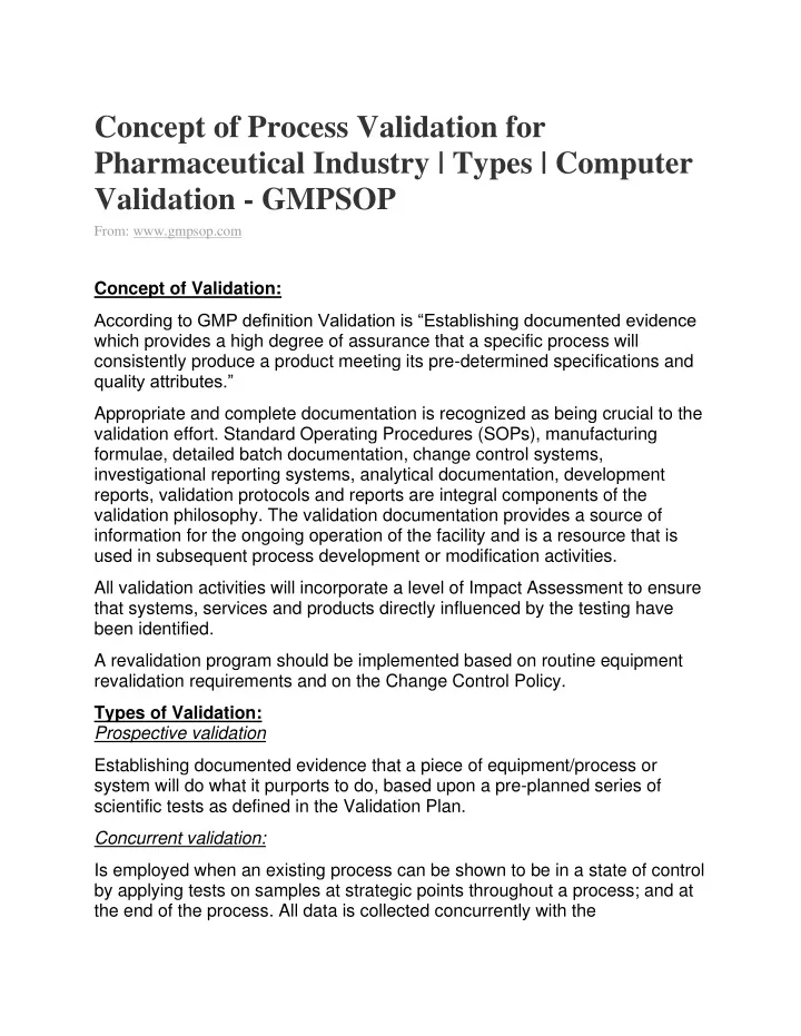 concept of process validation for pharmaceutical