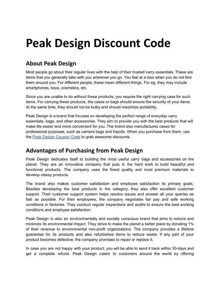 peak design discount code