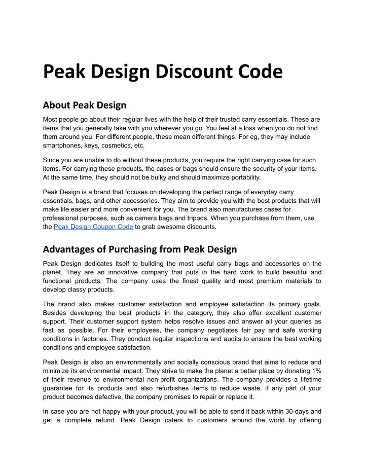 PPT Peak Design Discount Code PowerPoint Presentation, free download