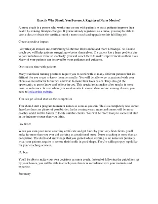 Exactly Why Should You Become A Registered Nurse Mentor