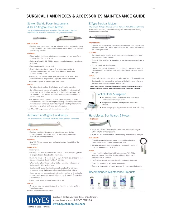 surgical handpieces accessories maintenance guide