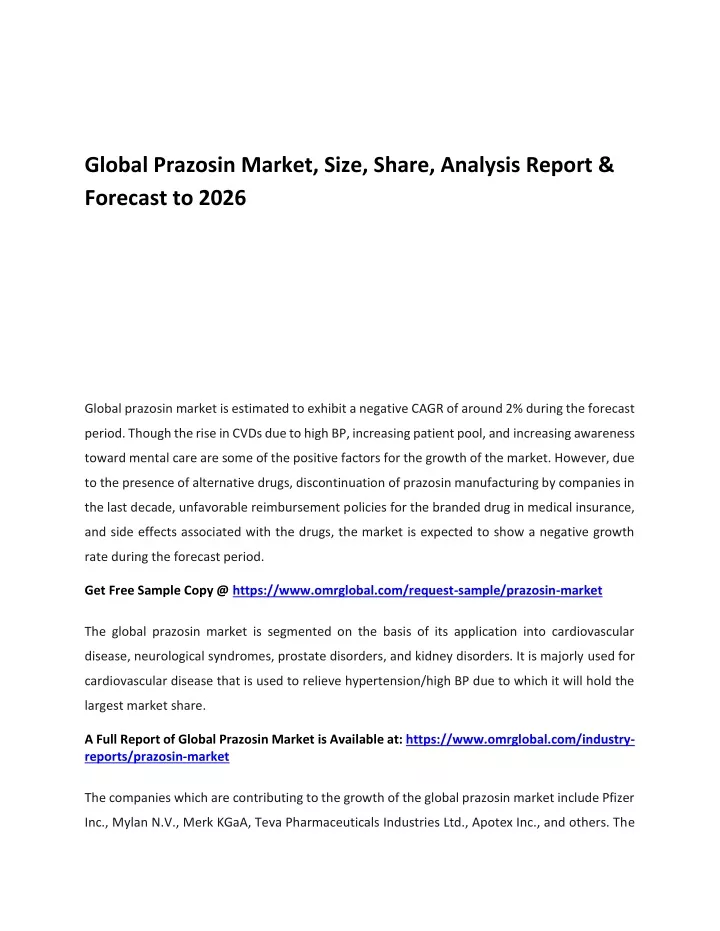 global prazosin market size share analysis report