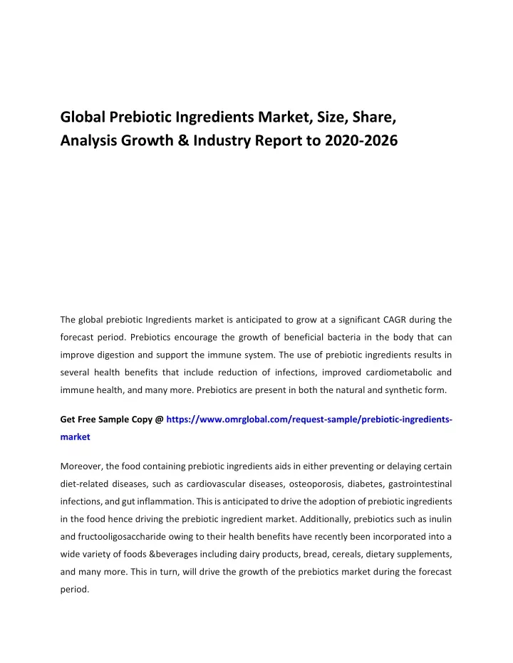 global prebiotic ingredients market size share