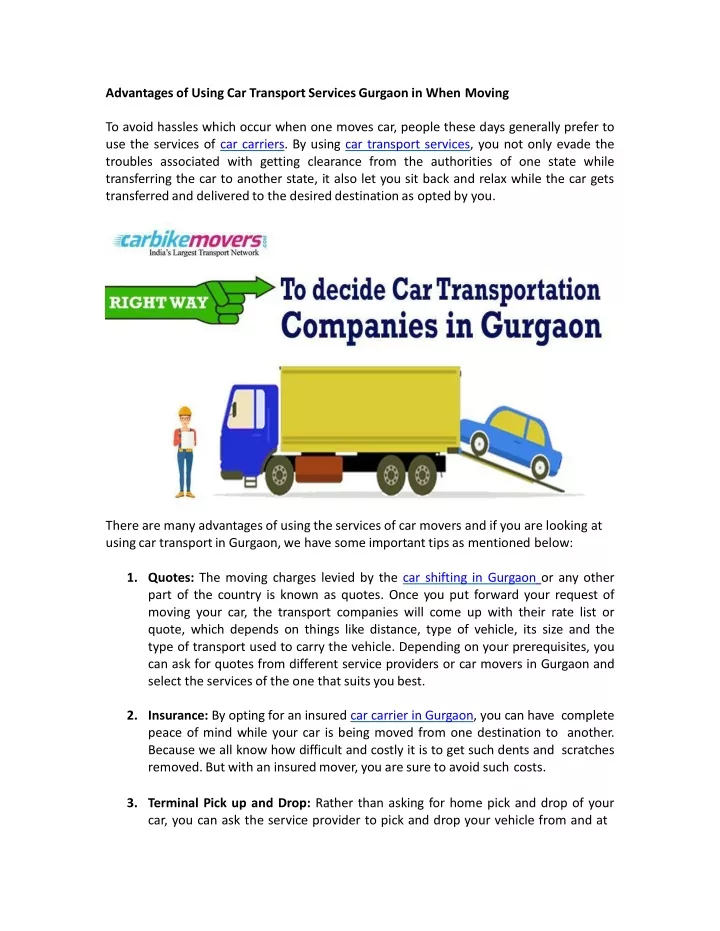 advantages of using car transport services