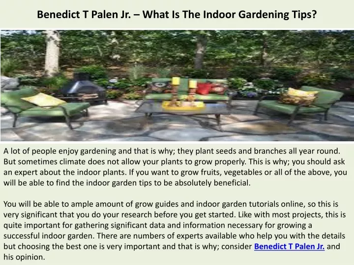 benedict t palen jr what is the indoor gardening tips